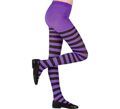Purple tights with black stripes, 70 denier for girls