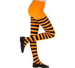 Orange tights with black stripes, 70 denier for girls