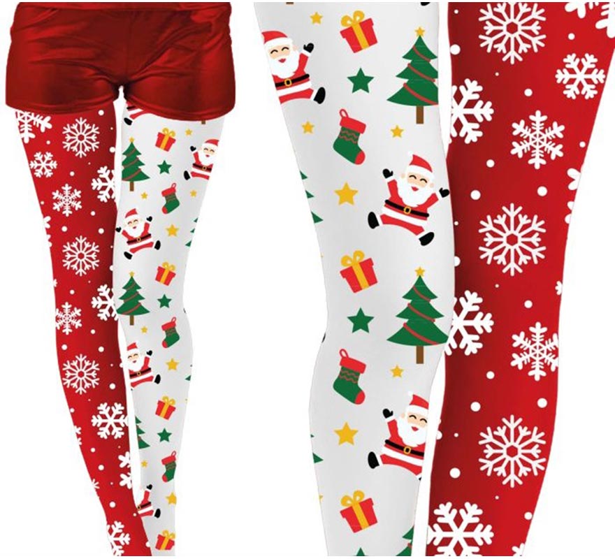 Pantys Navideñas doble estampado copos y árbol adulto