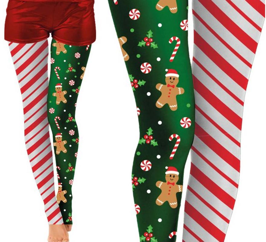 Pantys Navideñas doble estampado rayas y galleta adulto