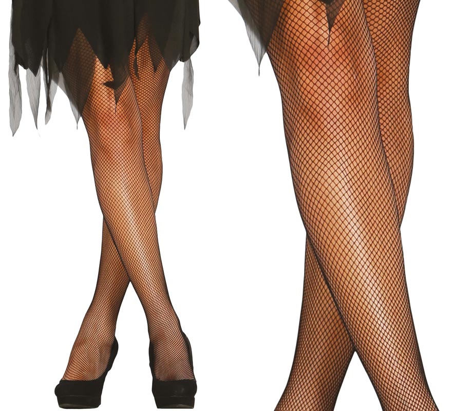 Pantys negras de malla pequeña para mujer