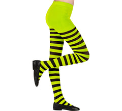 Green tights with black stripes, 70 denier for girls
