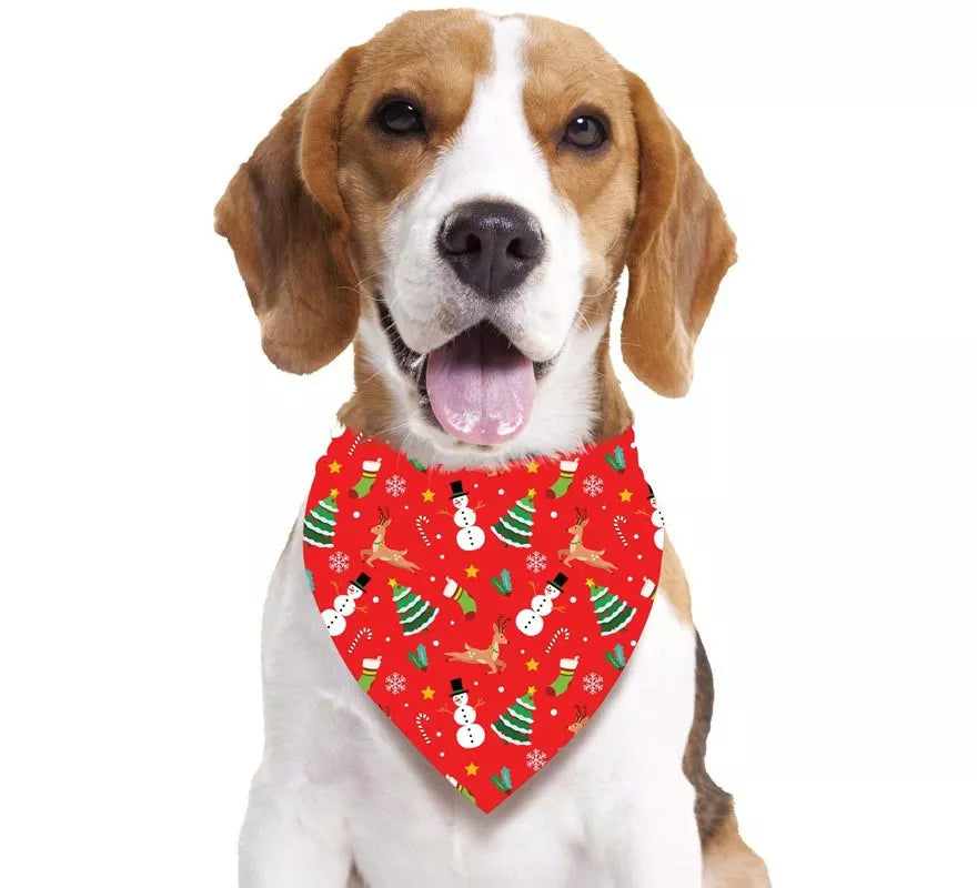 Translation missing: en.Pañuelo Muñeco de nieve estampado rojo para perro de 69x35 cm