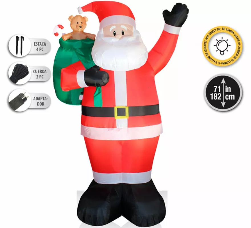 Papá Noel Hinchable con LED de 182 cm