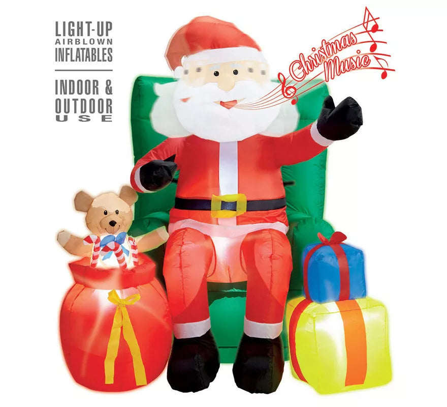 Papá Noel Hinchable con Música, Luz y Movimiento con Ventilador de 122 cm