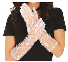 Pair of white openwork gloves 36 cm.