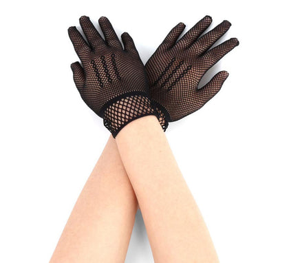 Par de Guantes de Red Fino cortos negros adulto