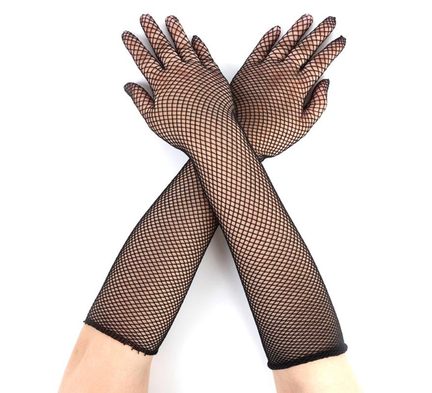 Translation missing: en.Par de Guantes de Red Fino largos negros adulto