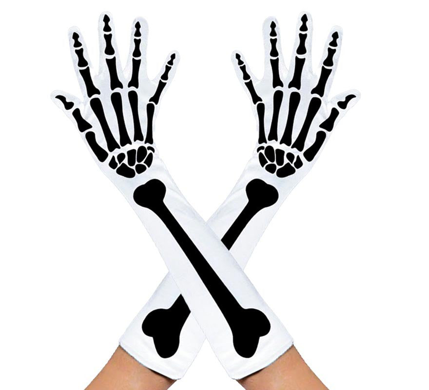 Translation missing: en.Par de Guantes Largos de Esqueleto blancos adulto
