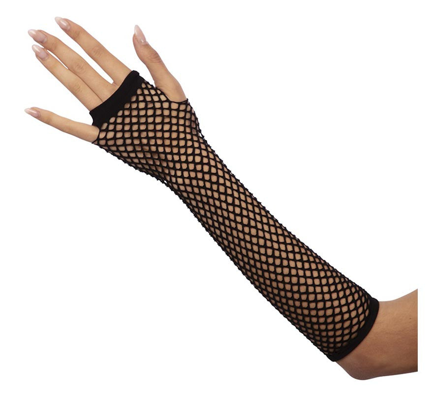 Par de Guantes Largos de rejilla negros adulto de 24 cm