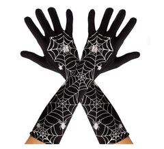 Pair of Adult Black Long Spider Web Gloves