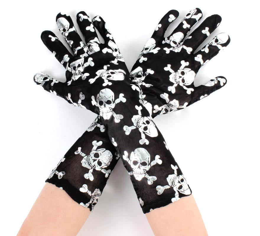 Par de Guantes negros con calaveras adulto