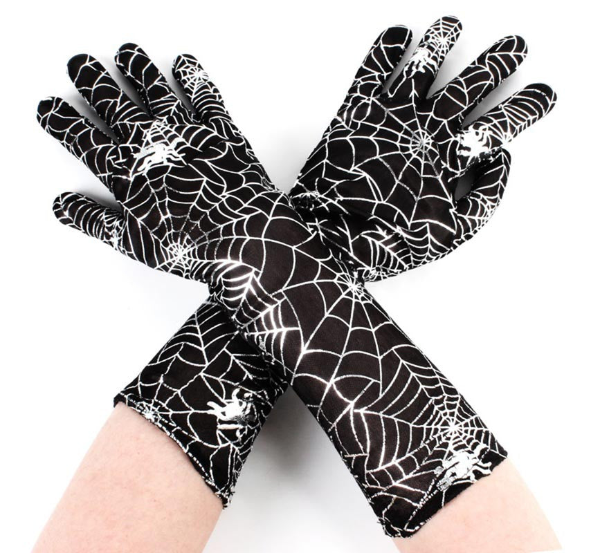 Par de Guantes negros con telaraña adulto