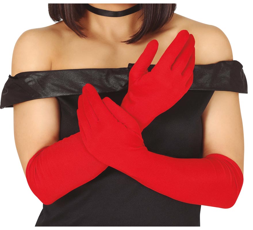 Par de guantes rojos largos 45 cm