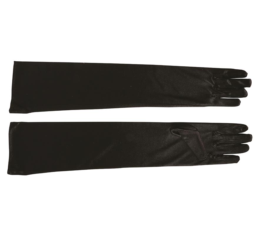 Par de guantes satinados negros 51 cm.