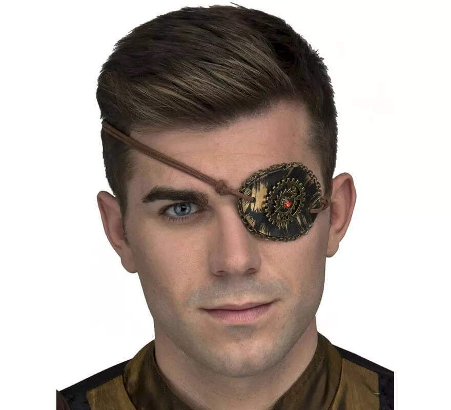 Parche de Ojo Steampunk Dorado con Rubí