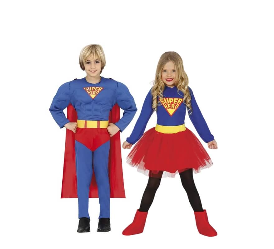 Blue and red superhero couple