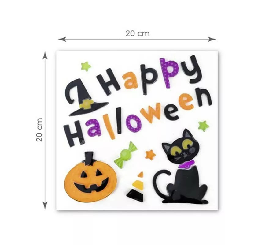Pegatina Gel Happy Halloween Gato y Calabaza