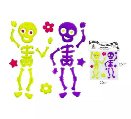 Pegatina Gel Pareja de Esqueletos amarillo y morado
