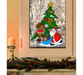 Pegatina Ventana Árbol Navidad con Papá Noel y Reno de 40 cm