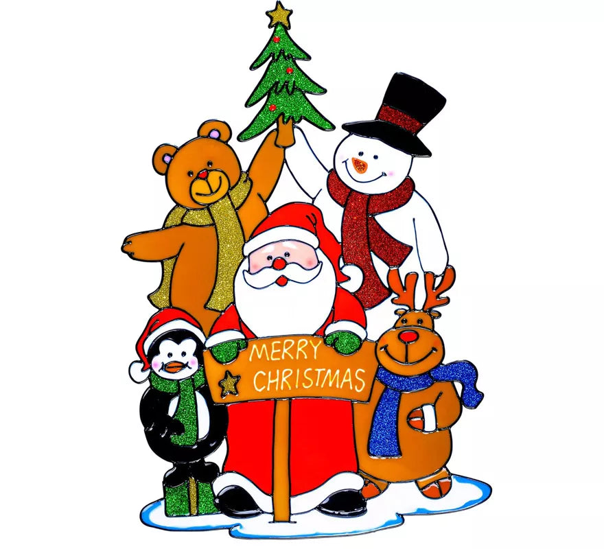 Pegatina Ventana Familia Papá Noel de 40 cm