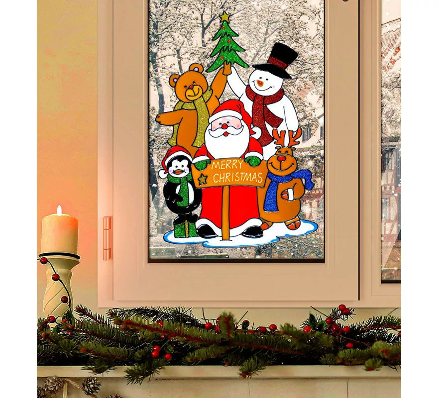 Pegatina Ventana Familia Papá Noel de 40 cm