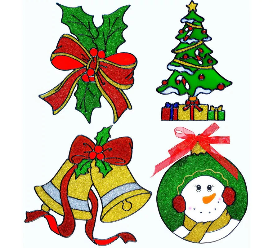 Pegatina Ventana Navidad Surtidas en 4 Modelos de 18 cm