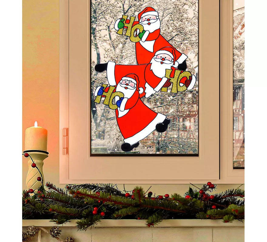 Pegatina Ventana Trío Papá Noel Vertical de 40 cm
