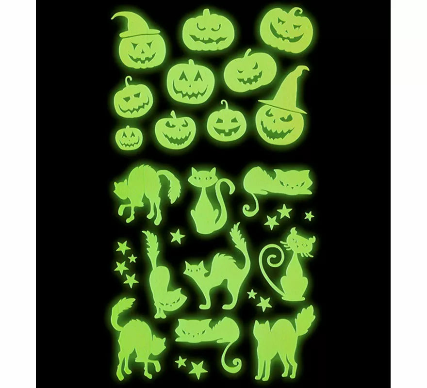 Pegatinas Calabazas y Gatos Fluorescentes de 21x15 cm