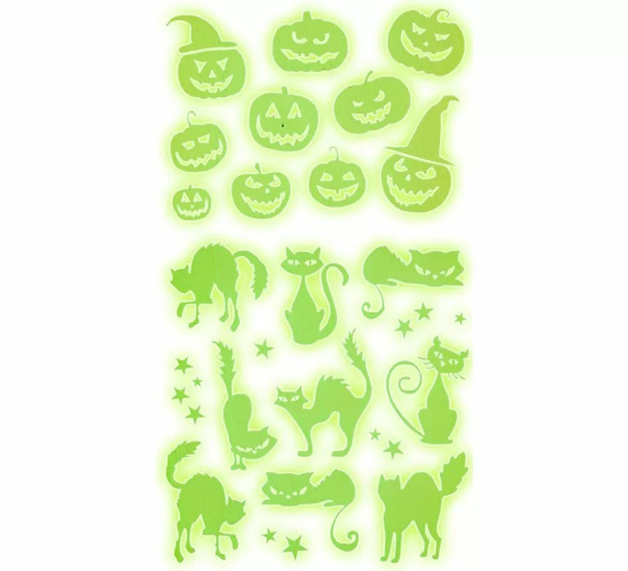 Pegatinas Calabazas y Gatos Fluorescentes de 21x15 cm