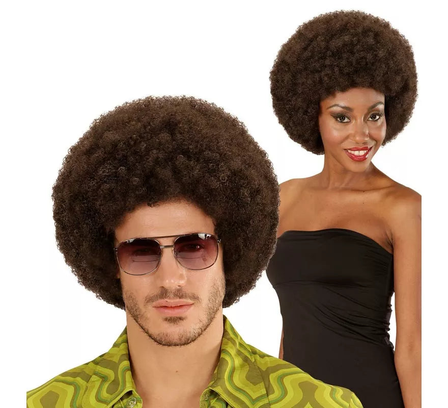 Peluca Afro castaña ajustable y lavable adulto
