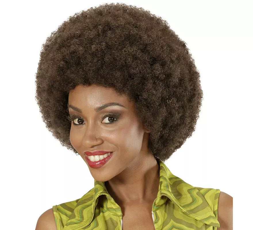 Translation missing: en.Peluca Afro castaña ajustable y lavable adulto