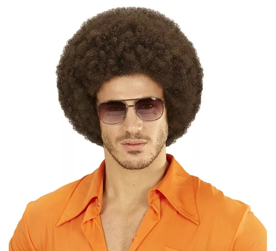 Translation missing: en.Peluca Afro castaña ajustable y lavable adulto
