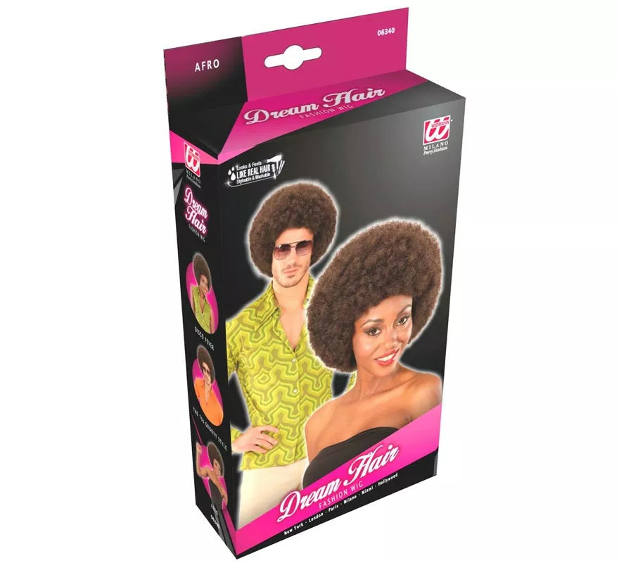 Peluca Afro castaña ajustable y lavable adulto