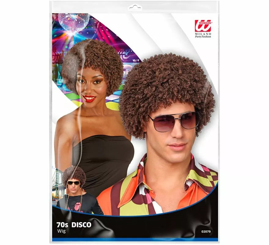 Peluca Afro Disco Años 70 marrón