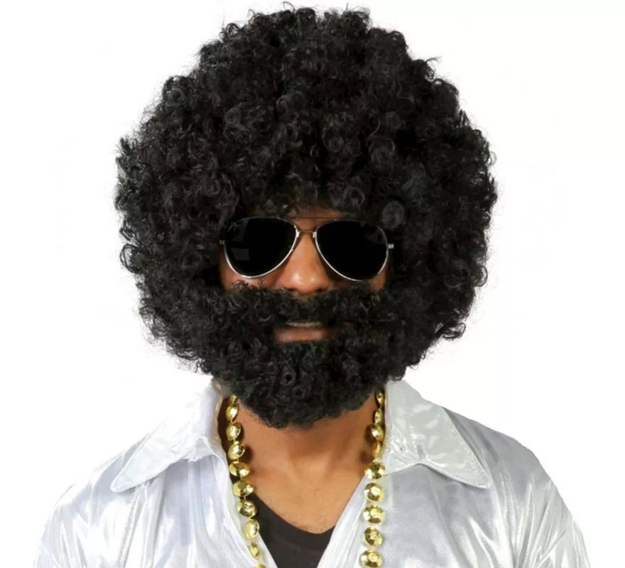 Peluca afro negra con barba de Vagabundo