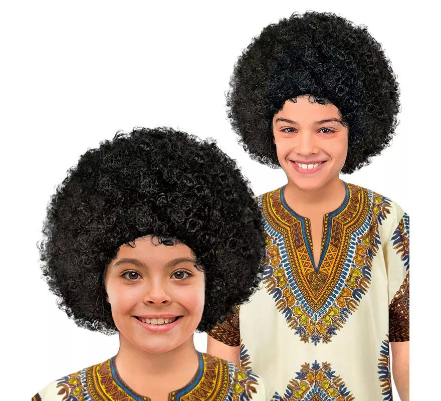 Peluca Afro negra en bolsa infantil