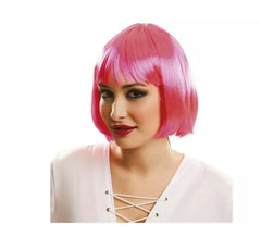 Peruca de cabaré rosa com franja