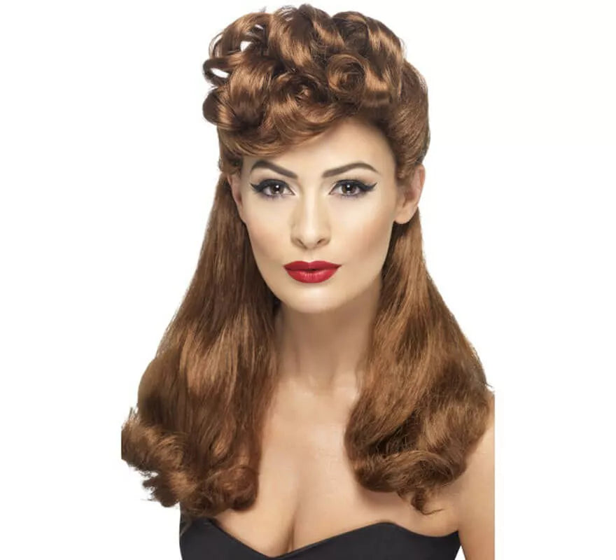 Translation missing: en.Peluca Caoba Larga Vintage Pin Up Años 40