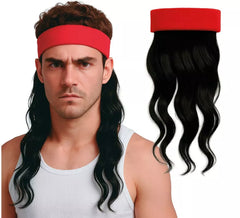 Brown wig with red ribbon