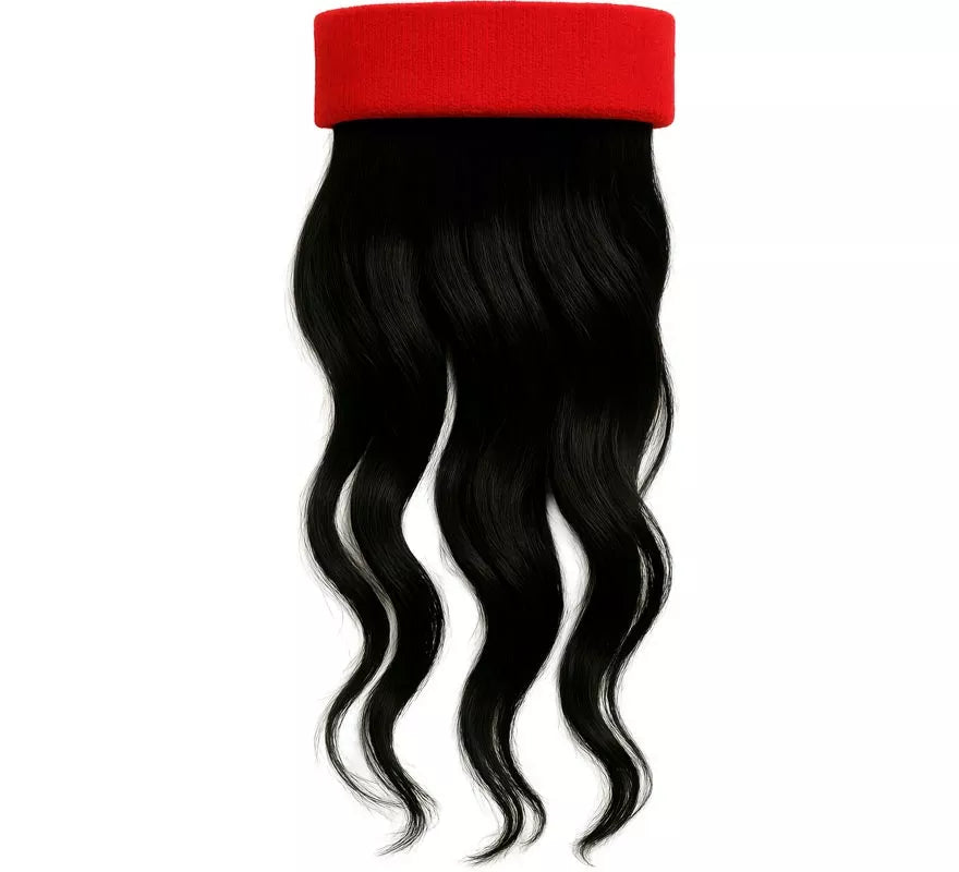 Peluca Castaña con Cinta roja