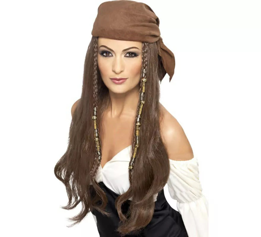 Translation missing: en.Peluca Castaña y Bandana Mujer Pirata