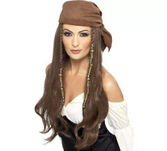 Brown Wig and Bandana Pirate Woman