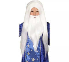 Wig with white beard for children of wizard or druid
