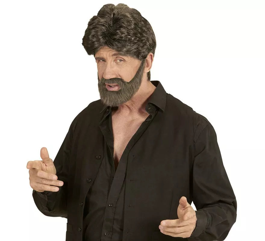 Peluca con barba castaña adulto