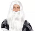 Peluca con Barba Larga lisa de Mago blanco