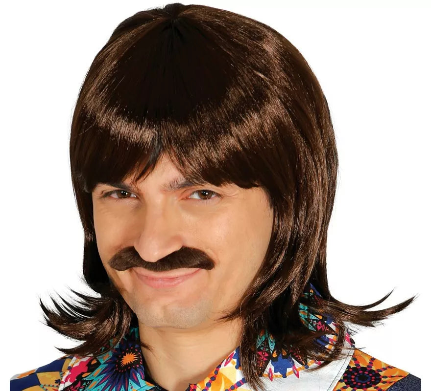 Peluca con bigote castaña