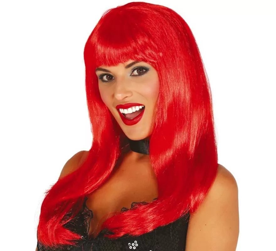 Peluca con Flequillo Roja