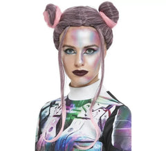 Wig with black and pink Space Buns