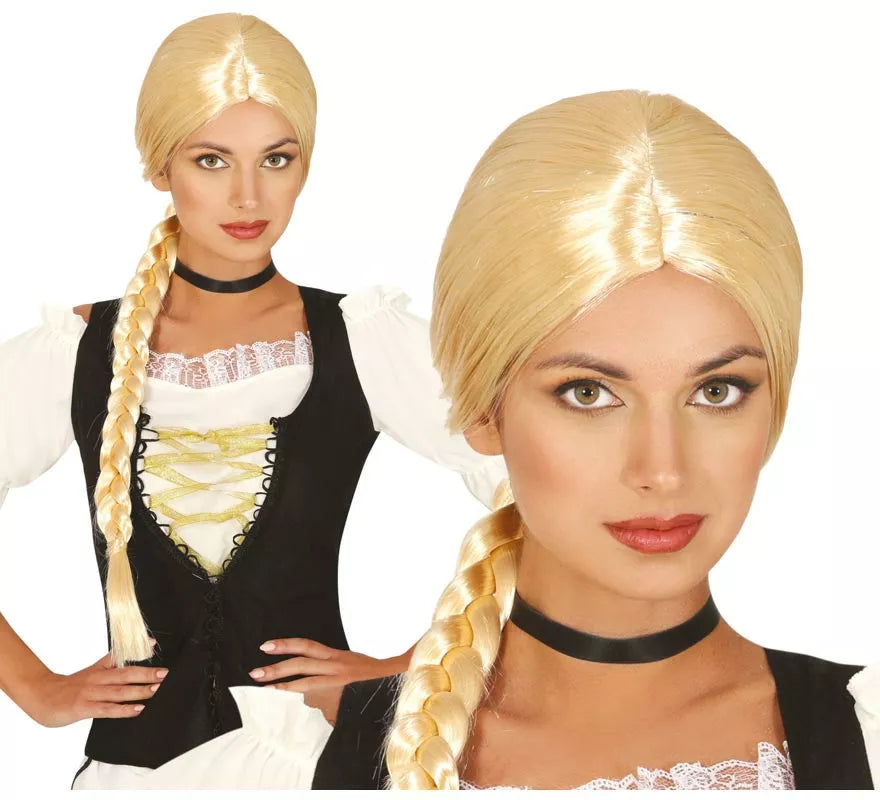 Peluca con trenza rubia